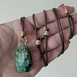 Brown Corded Necklace with African Green Turquoise